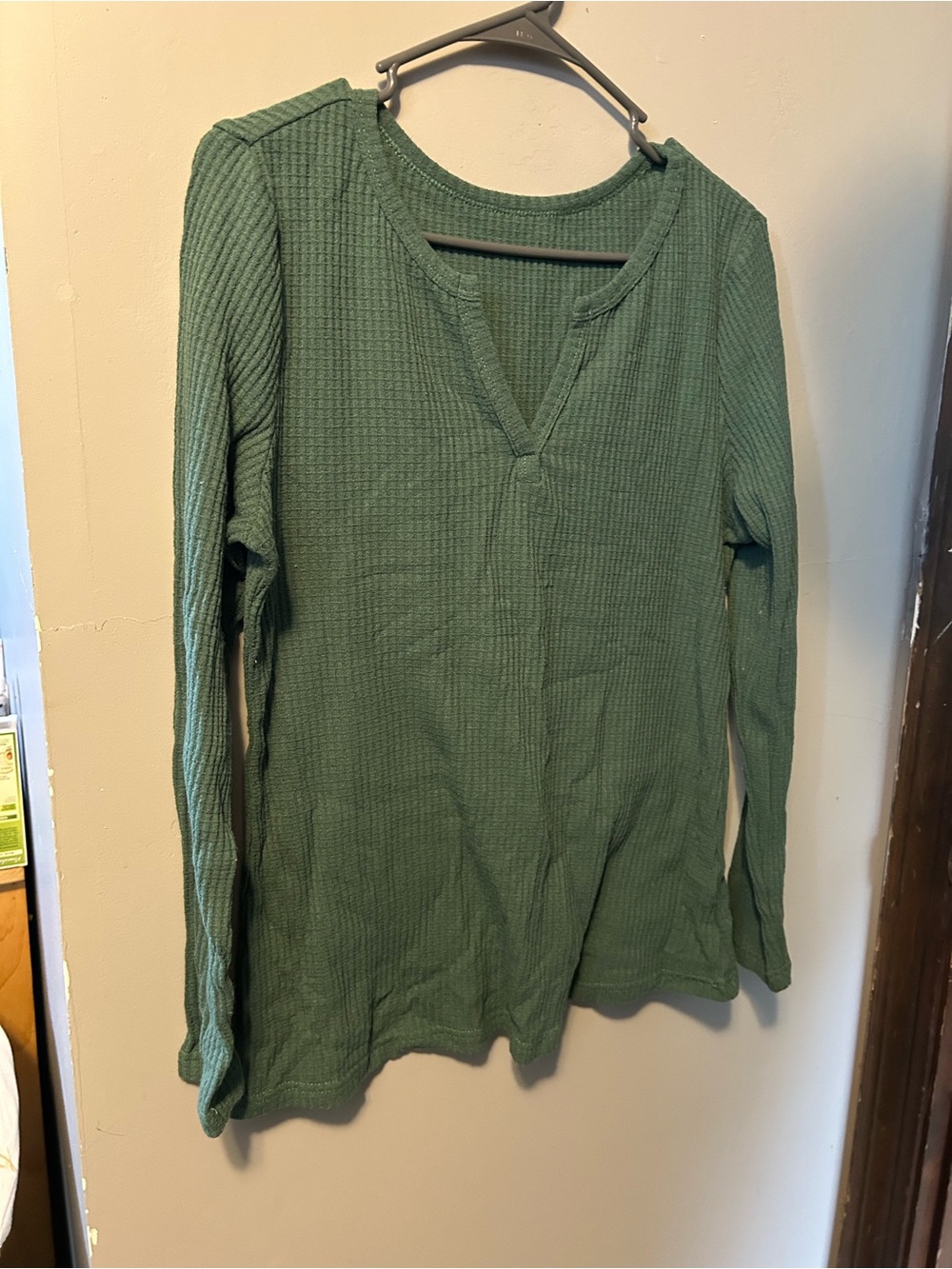 Safe Green Waffle-Knit Top v-neckline Large